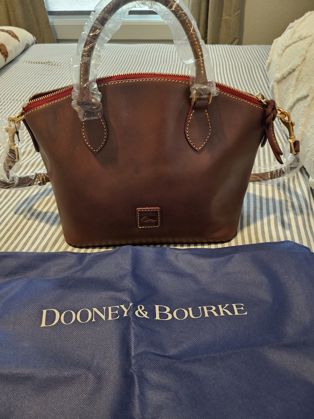 Dooney & Bourke Brown Leather Geena Satchel with Crossbody Strap NWT & Dust Bag